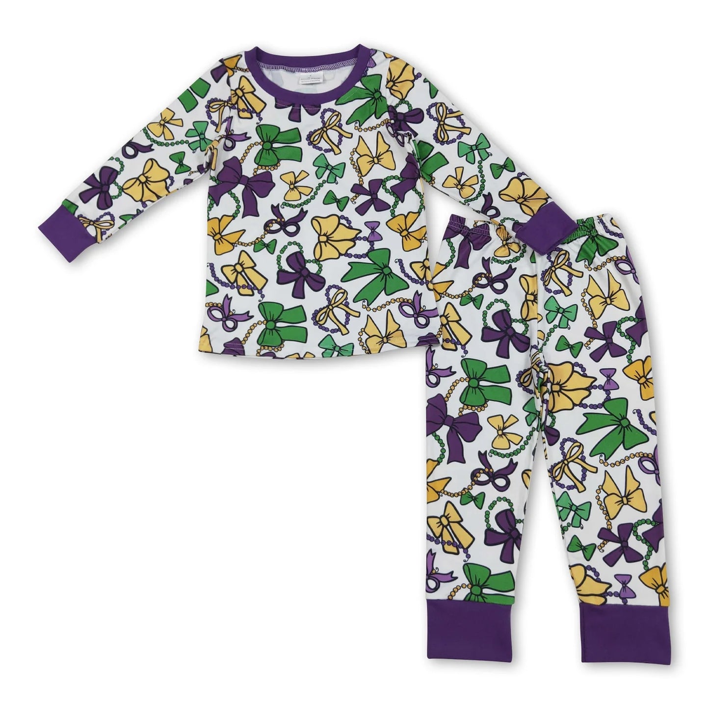 10.10 RTS Sibling Baby Girls Mardigras Bows Plaid Pants Pajamas Sets Ruffle Knee Length Dresses