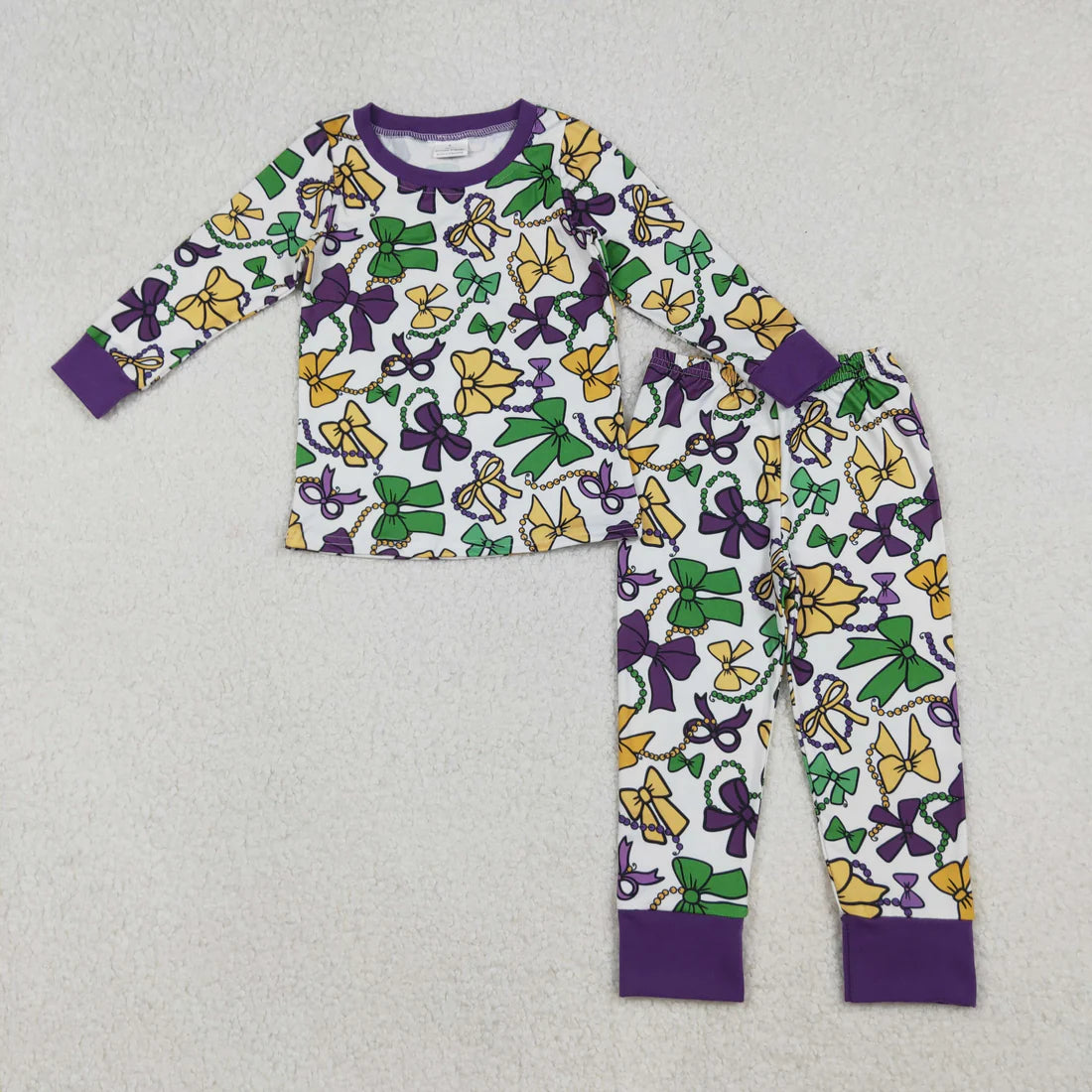 10.22 RTS Sibling Baby Boys Girls Mardigras Camo Crayfishes Bows Top Pants Pajamas Sets