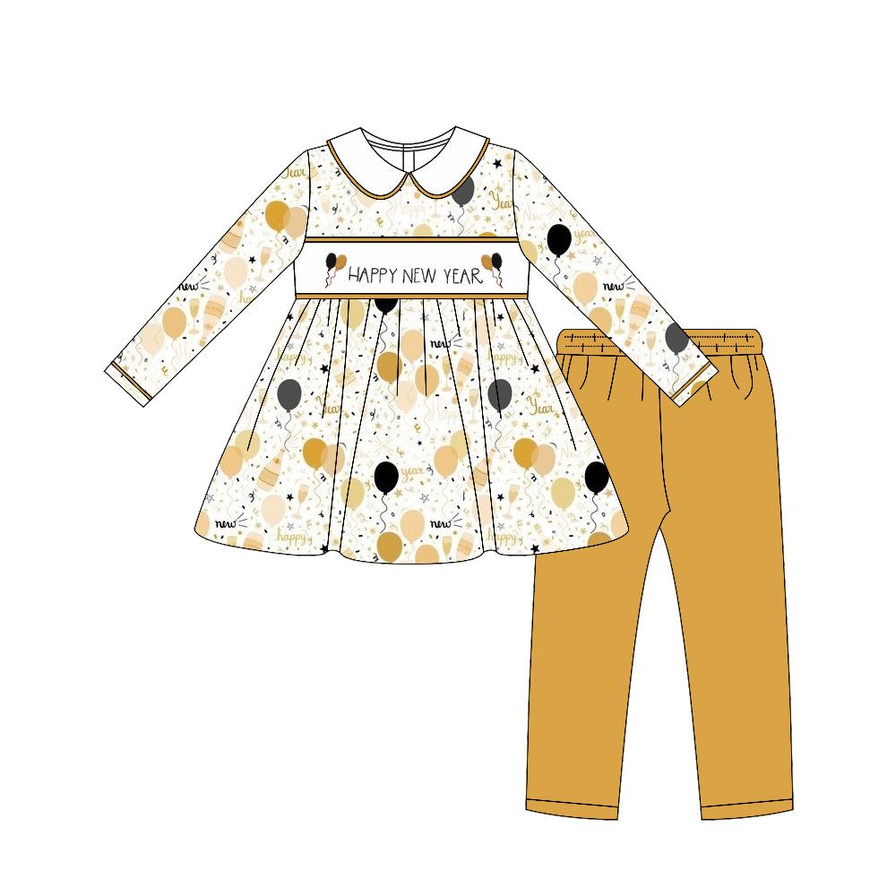 9.22 GLP2901 Baby Girls Happy New Year Balloons Tunic Legging Pants Clothes Sets Preorder