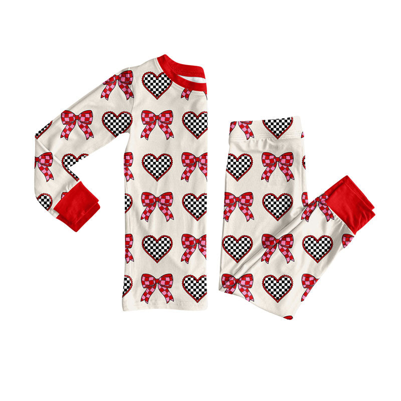 9.22 GLP2903 Baby Girls Bows Hearts Top Pants Valentine Pajamas Sets Preorder