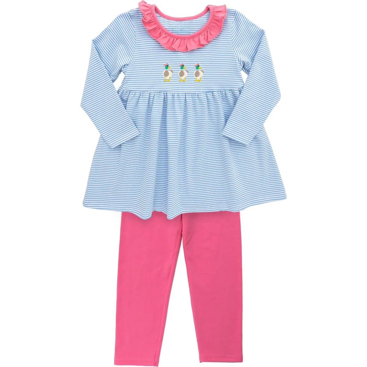 9.26 GLP2923 Pre order No Moq Baby Girls Blue Stripe Ducks Tunic Pink Legging Pants Clothes Sets