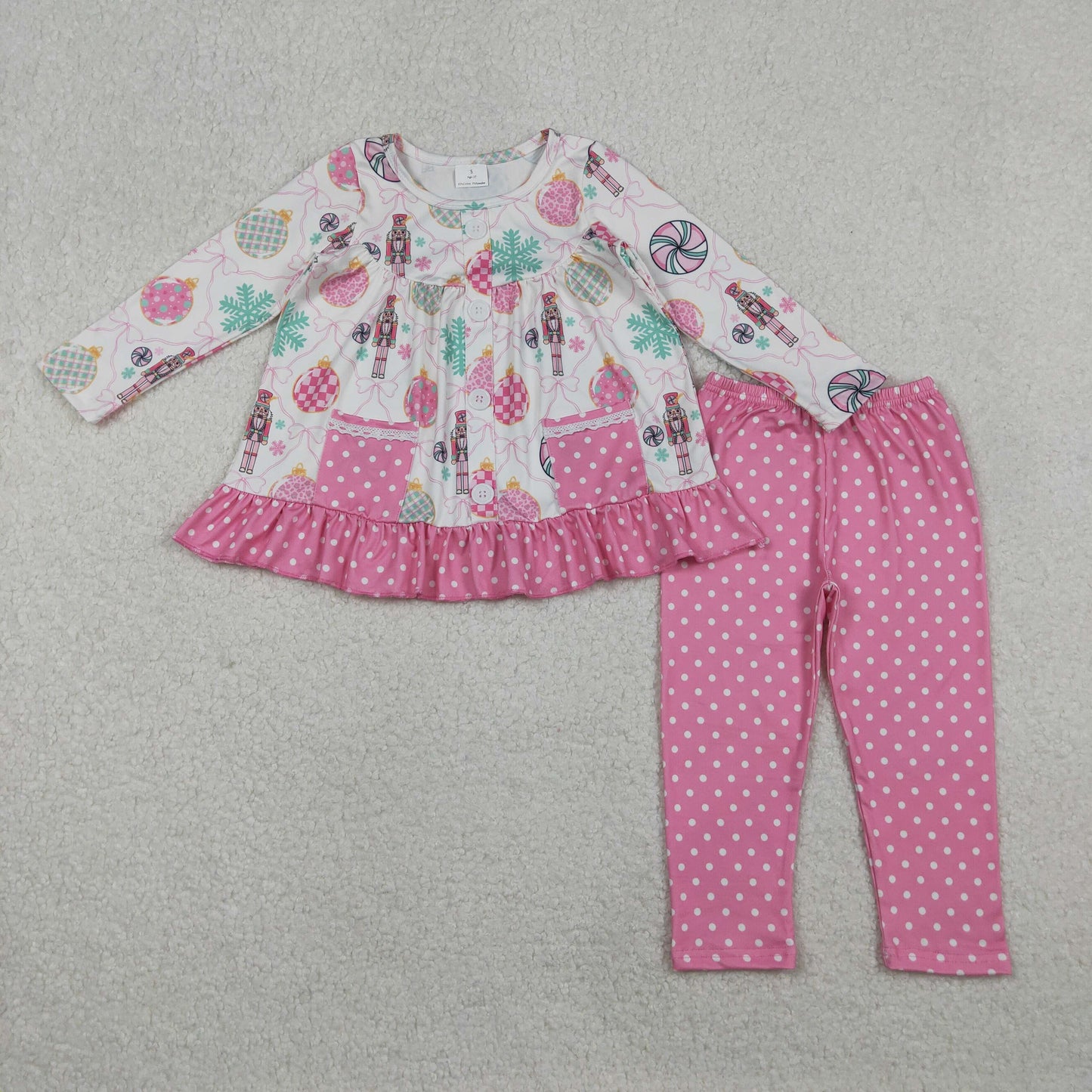 10.27 RTS NO MOQ (In stock)GLP2932 Baby Girls Soldiers Bows Checked Button Pockets Tunic Leggings Christmas Clothes Sets