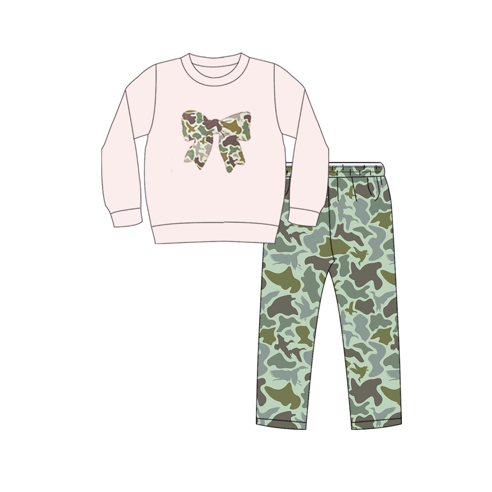 10.2 GLP2945 Pre order No Moq Baby Girls Green Ducks Camo Bow Top Pants Southern Clothes Sets
