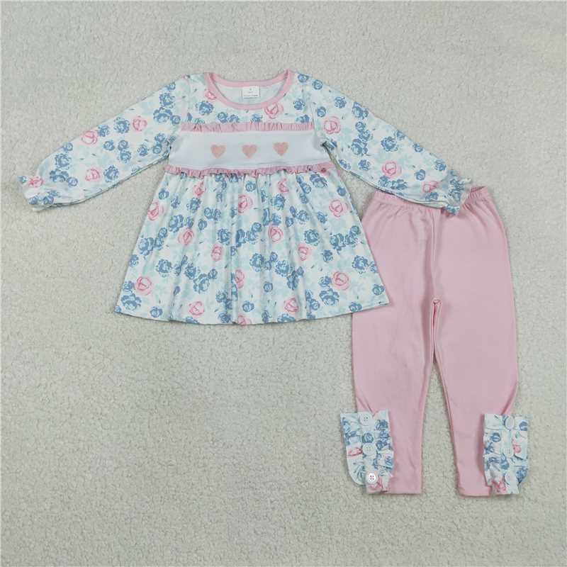 11.29 RTS NO MOQ (In stock)GLP2975 Embroidery Hearts Baby Girls Flowers Tunic Leggings Valentines Clothes Sets