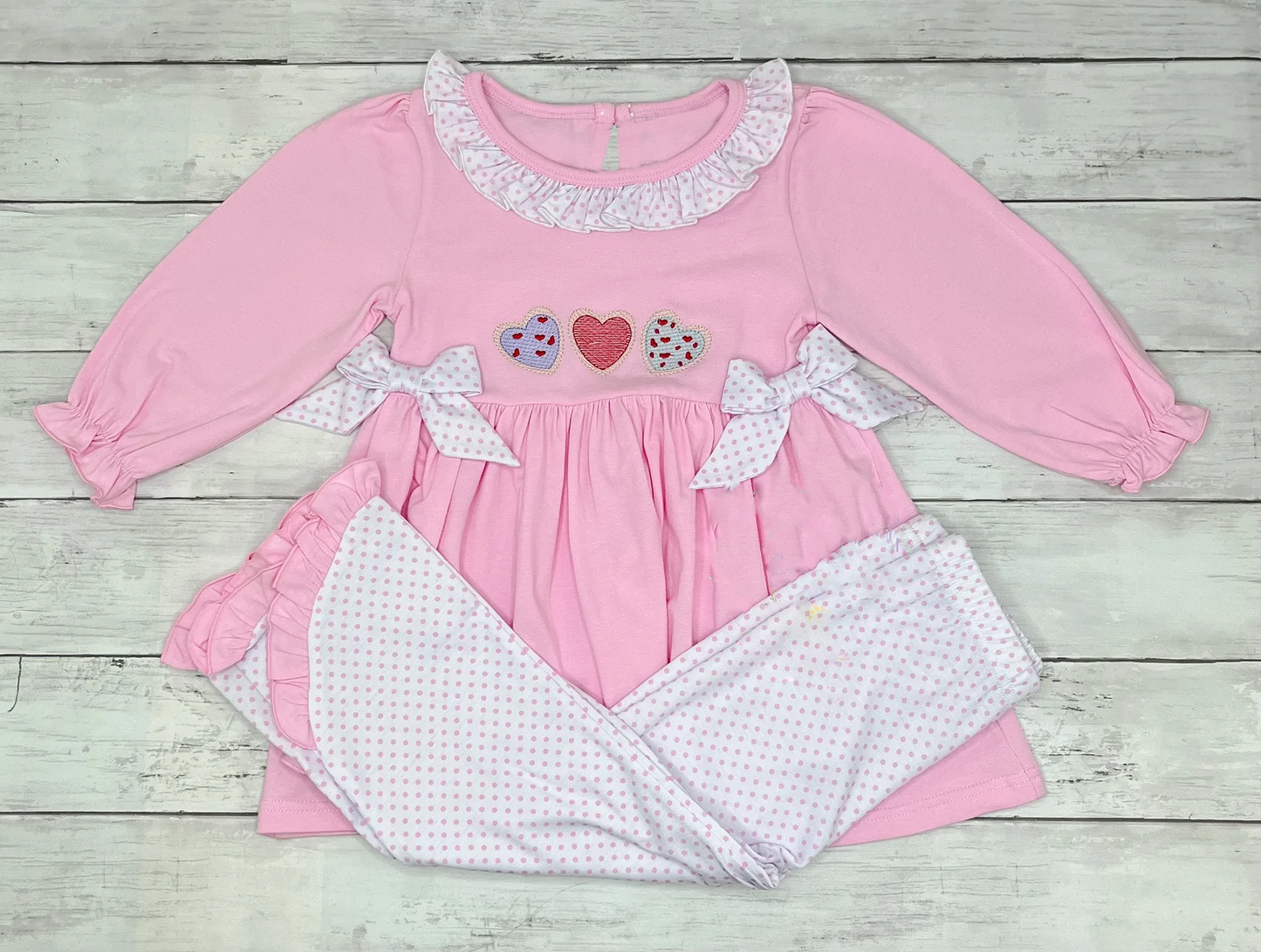 10.11 GLP2980 Pre order No Moq Baby Girls Hearts Bows Tunic Polka Dots Pockets Pant Valentine Clothes Sets