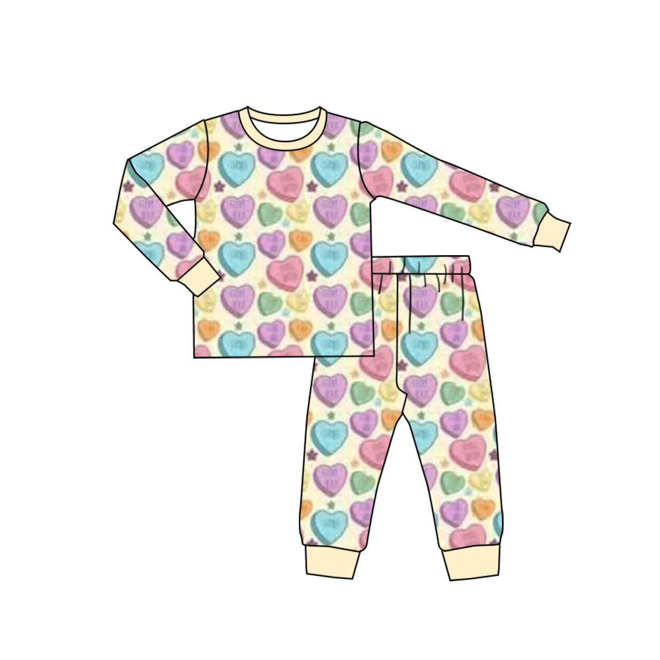 10.13 GLP2981 Pre order No Moq Baby Girls Colorful Hearts Stars Top Pant Valentine Pajamas Sets