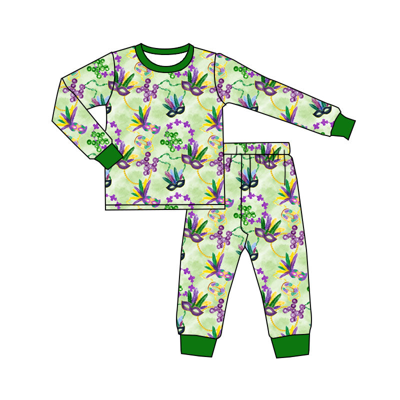 10.13 GLP2987 Pre order No Moq Baby Girls Mardigras Anchor Masks Top Pant Pajamas Sets