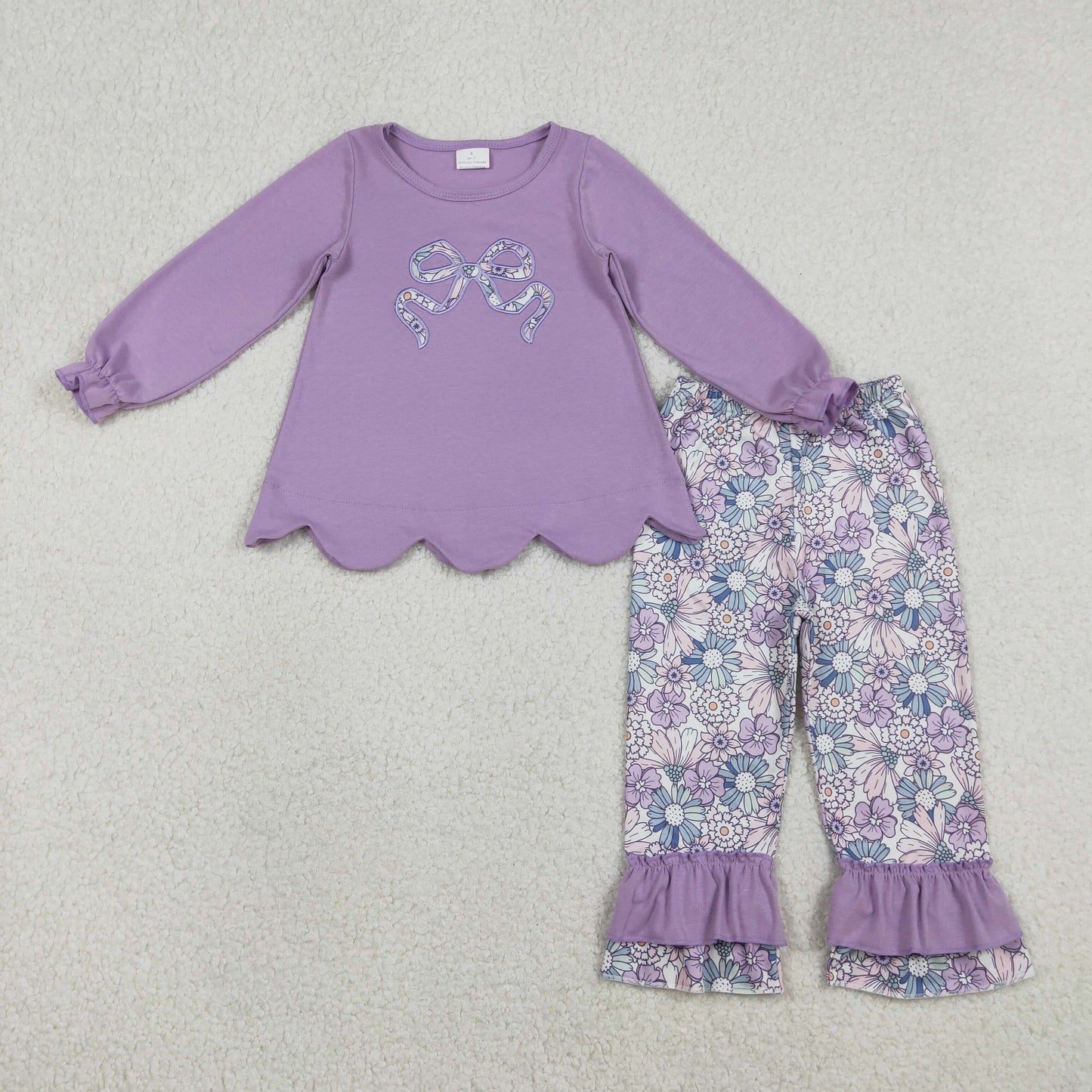 1.15 RTS Sibling Baby Girls Embroidery Floral Bows Tunic Ruffle Pants Clothes Sets