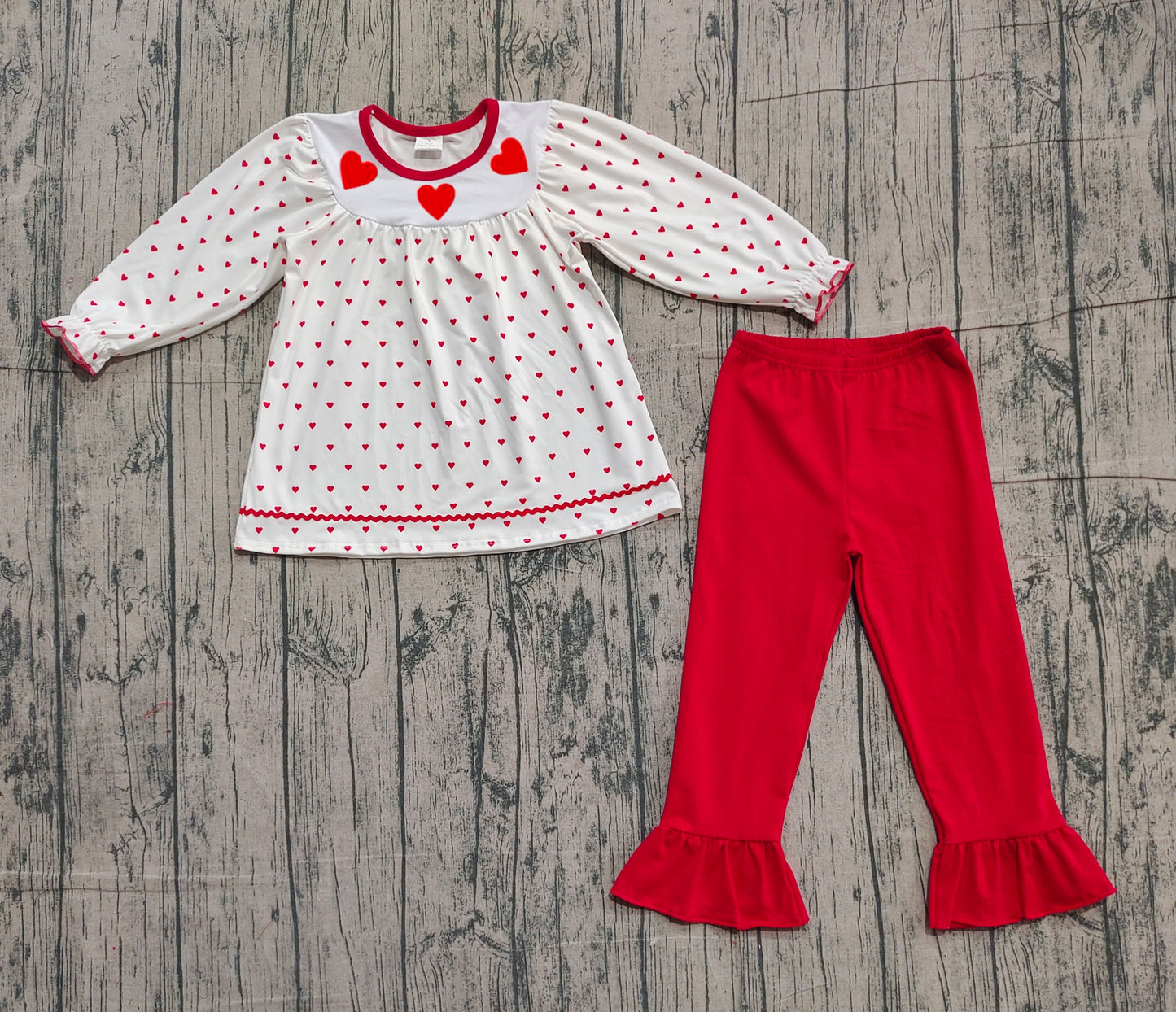 10.29 GLP3039 Sample No Moq Embroidery Hearts Baby Girls Hearts Plaid Tunic Ruffle Pants Valentine Clothes Sets