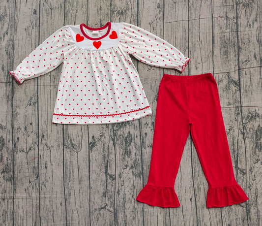 10.29 GLP3039 Sample No Moq Embroidery Hearts Baby Girls Hearts Plaid Tunic Ruffle Pants Valentine Clothes Sets