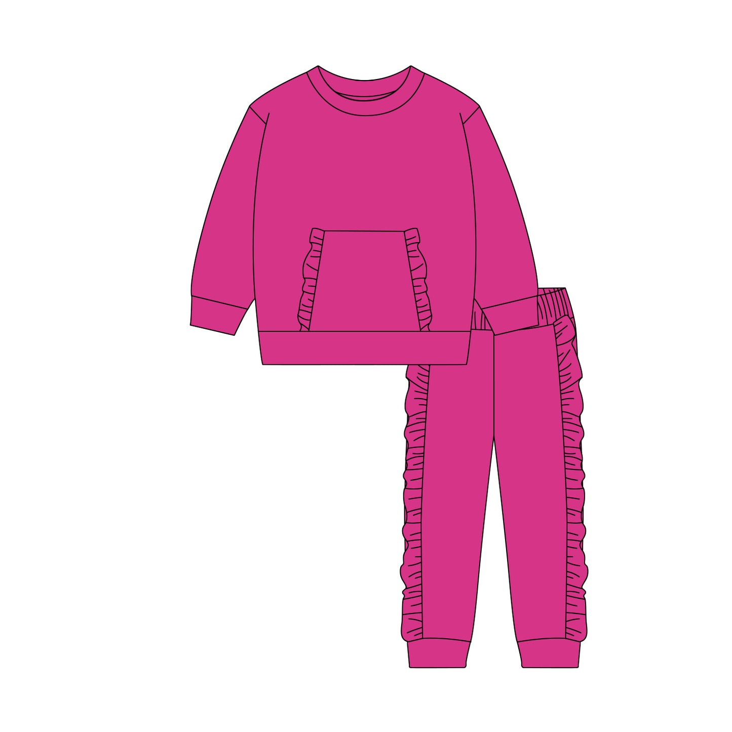 10.21 GLP3045 Pre order No Moq Baby Girls Hot Pink Pocket Top Ruffle Legging Pants Clothes Sets