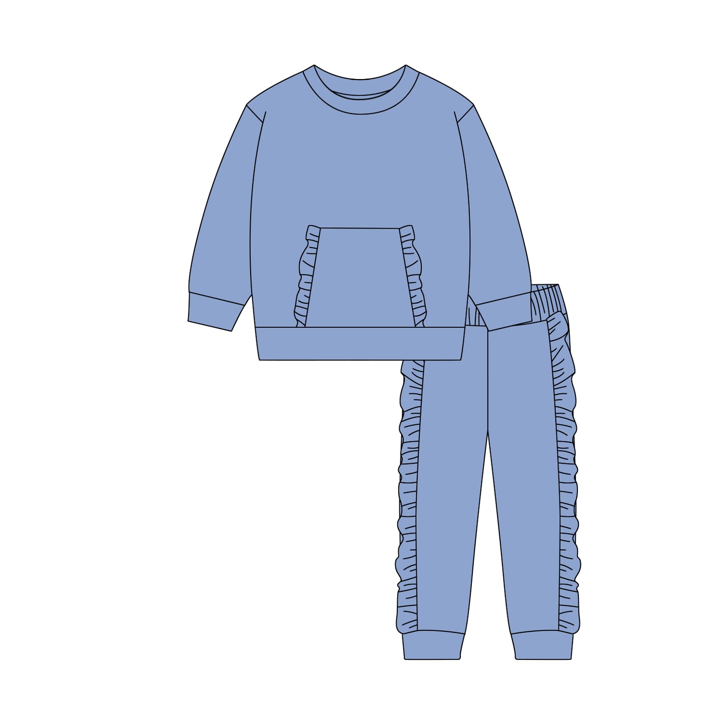10.21 GLP3046 Pre order No Moq Baby Girls Blue Pocket Top Ruffle Legging Pants Clothes Sets