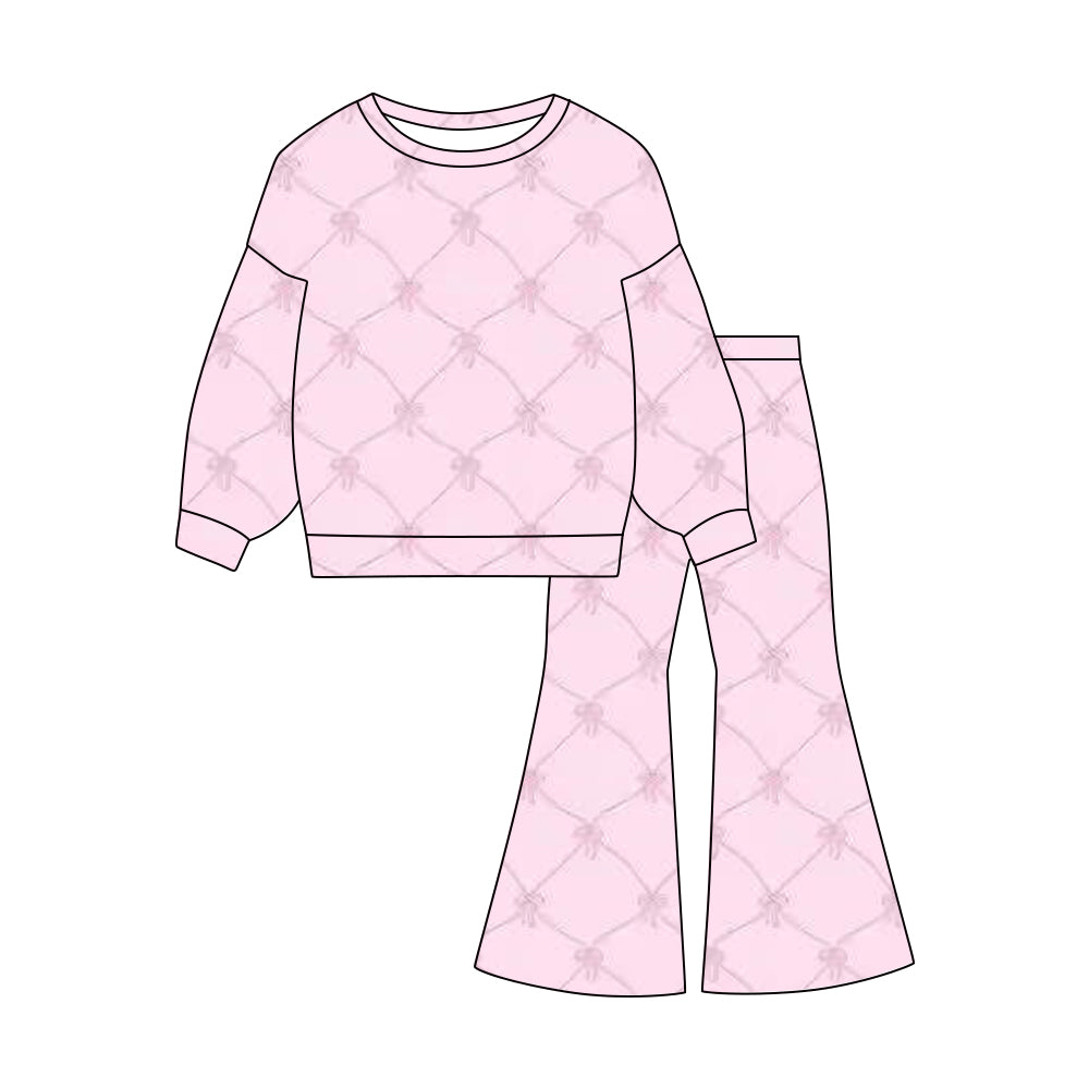 11.3 GLP3099 Pre order No Moq Baby Girls Pink Bows Checked Top Flare Pants Valentine Clothes Sets