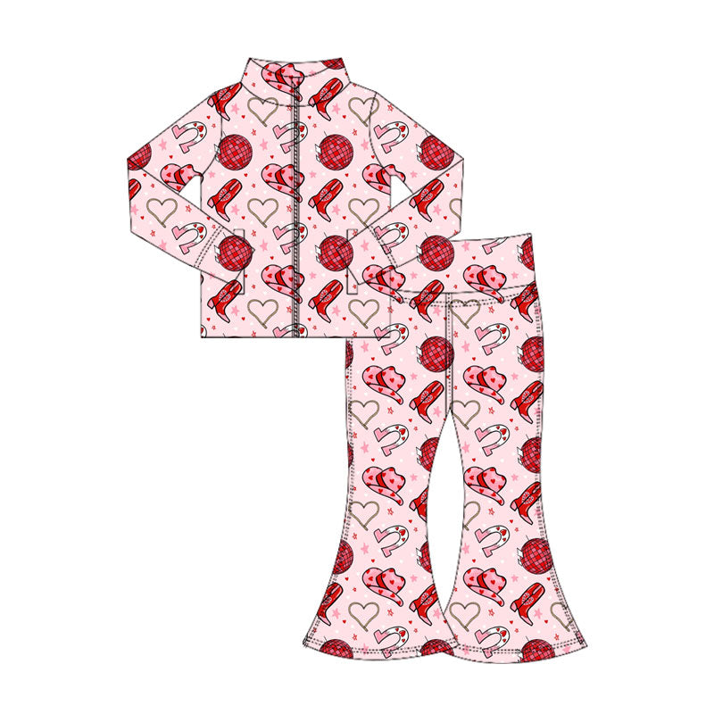 11.4 GLP3109 Pre order No Moq Yoga fabric Baby Girls Boots Hats Zipper Pockets Jacket Bell Bottom Western Yoga Clothes Sets