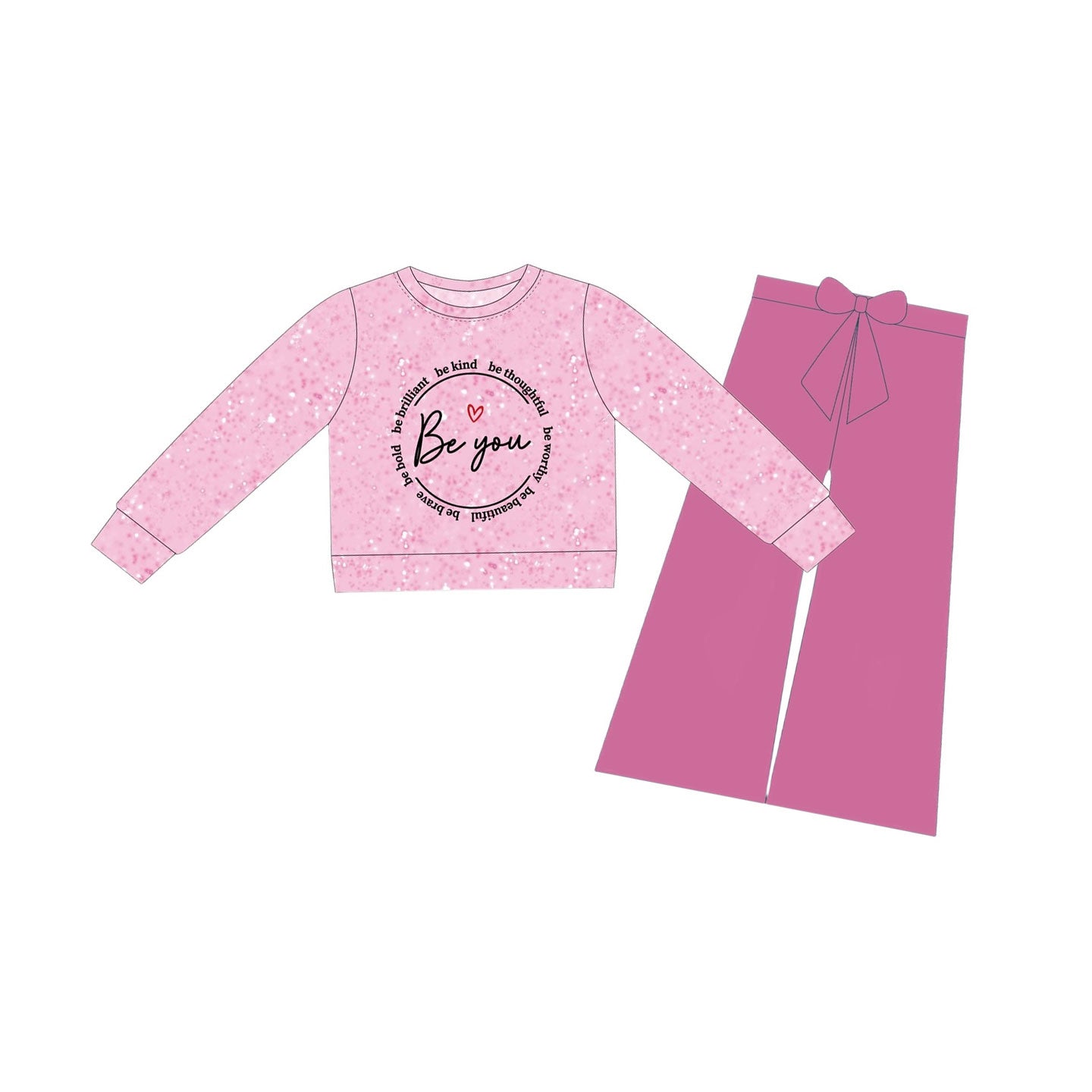 11.12 GLP3154 Pre order No Moq Baby Girls Be You Hearts Top Flare Pants Valentines Clothes Sets