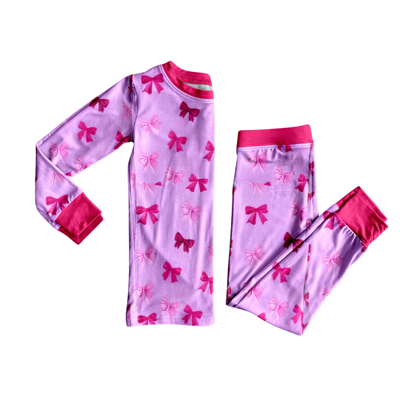 11.13 GLP3160 Pre order No Moq Baby Girls Pink Bows Pants Pajamas Sets