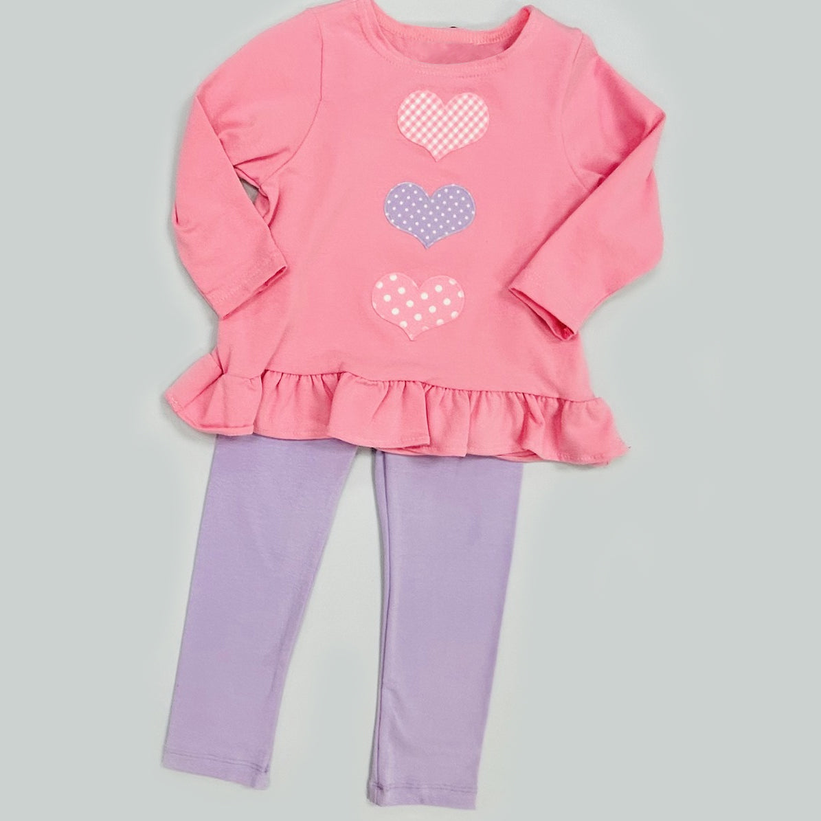 11.18 GLP3175 Pre order No Moq Baby Girls Polka Dots Hearts Top Legging Pants Valentines Clothes Sets