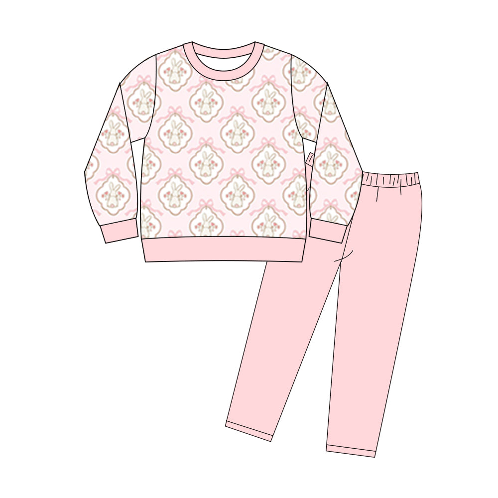 11.21 GLP3191 Pre order No Moq Baby Girls Rabbits Bows Checked Top Leggings Easter Clothes Sets