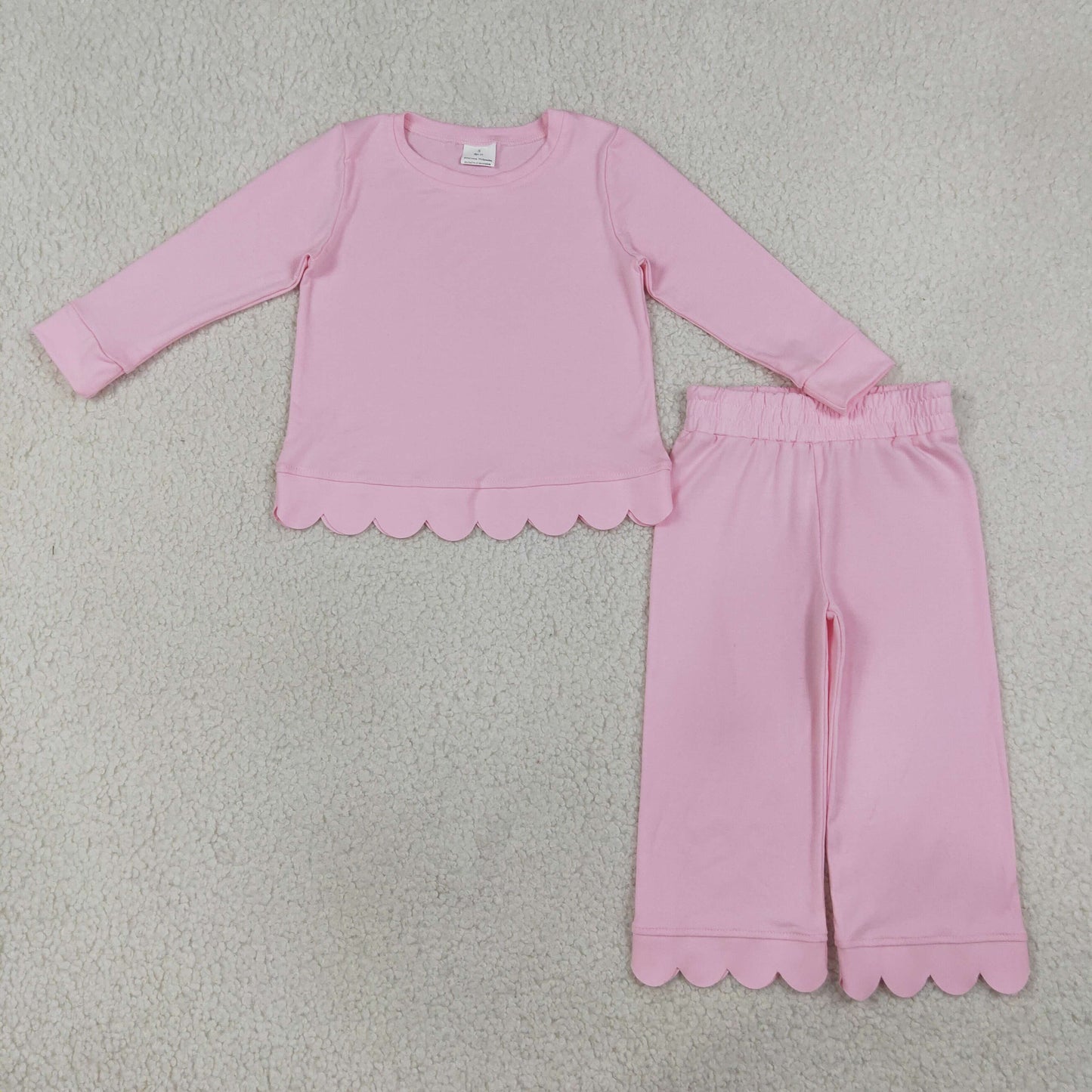 GLP3291 RTS NO MOQ (In stock)Pink cotton long sleeves scallop girls pajamas set