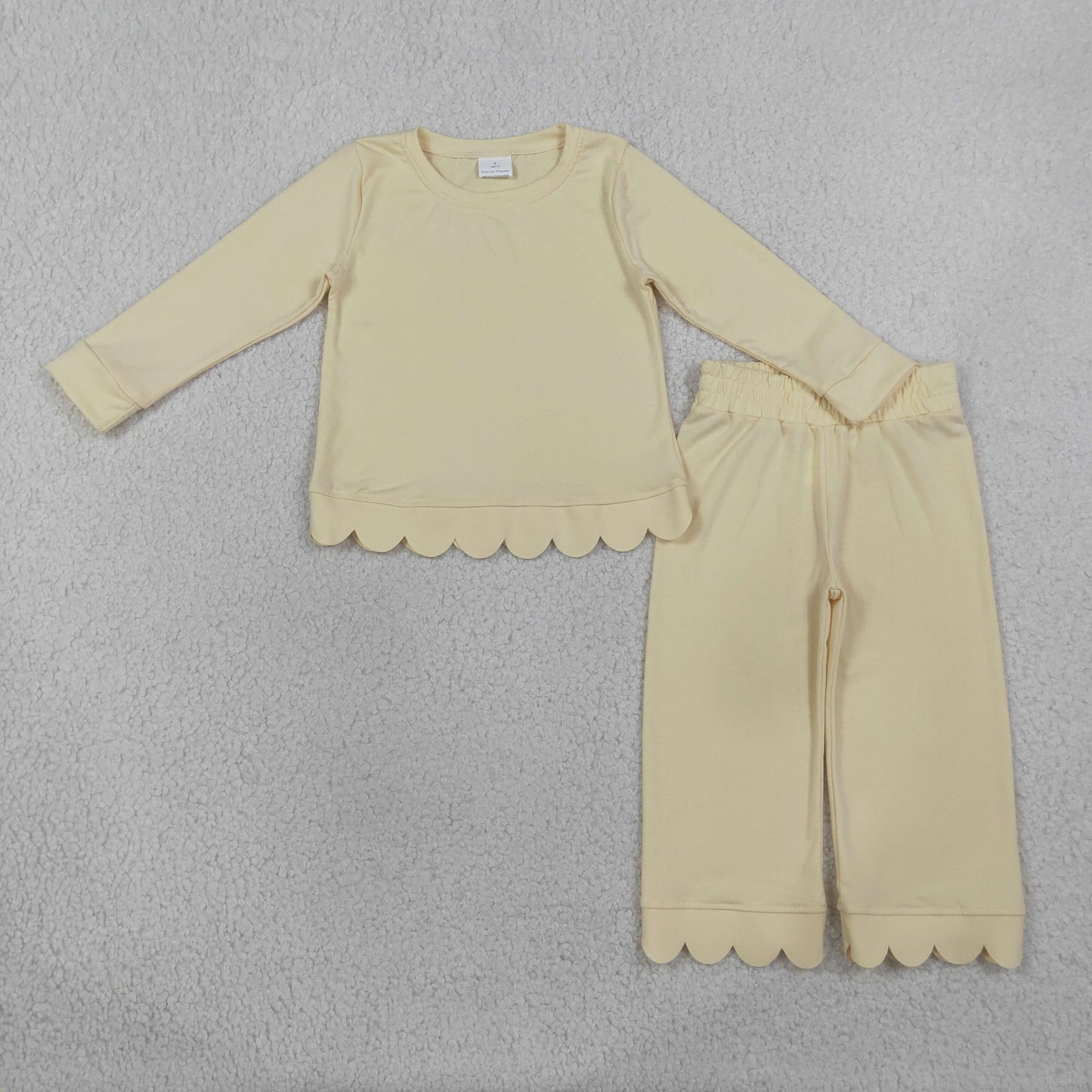 GLP3293 RTS NO MOQ (In stock)Yellow cotton long sleeves scallop girls fall pajamas set
