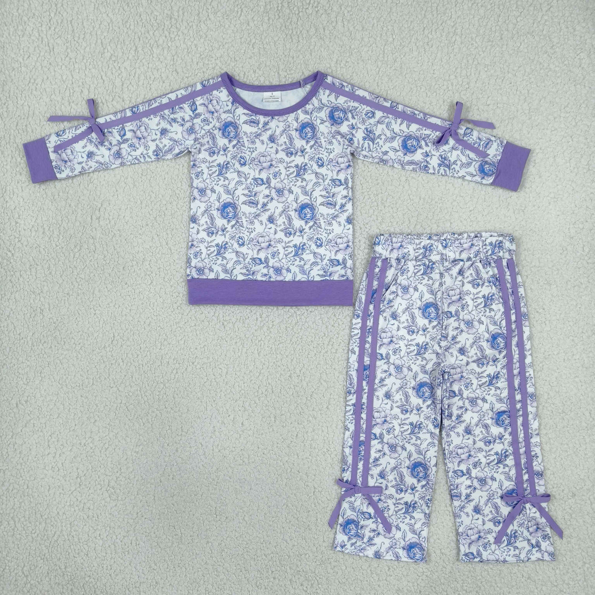 RTS NO MOQ (In stock)milk silk GLP3365 Baby Girls Floral Print Long Sleeve Top Pockets Flare Pant Fall Outfit Set