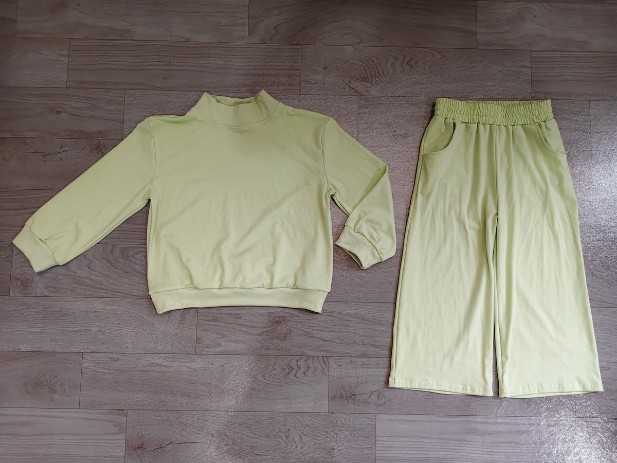 Sample No Moq moq cotton moq cotton GLP3474 Baby Girls Light Green Pocket Long Sleeve Top Flare Pants Sleepwear SetBaby Girls Light Green Pocket Long Sleeve Top Flare Pants Sleepwear Set