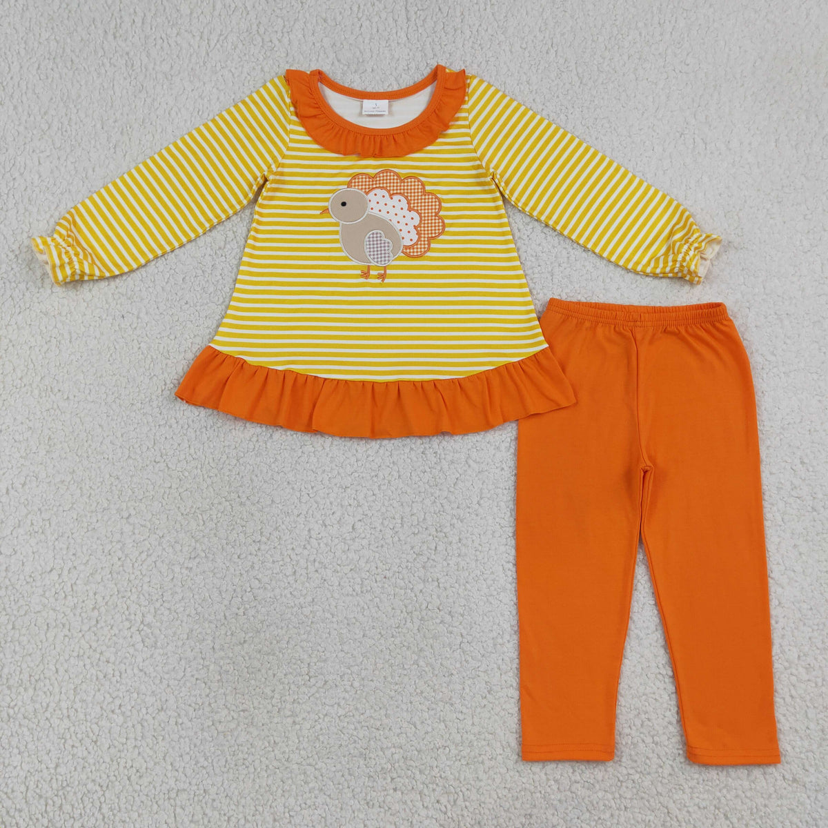 RTS NO MOQ (In stock)milk silk GLP3493 Embroidery Turkey Baby Girls Orange Stripe Tunic Leggings Thanksgivings Clothes Sets