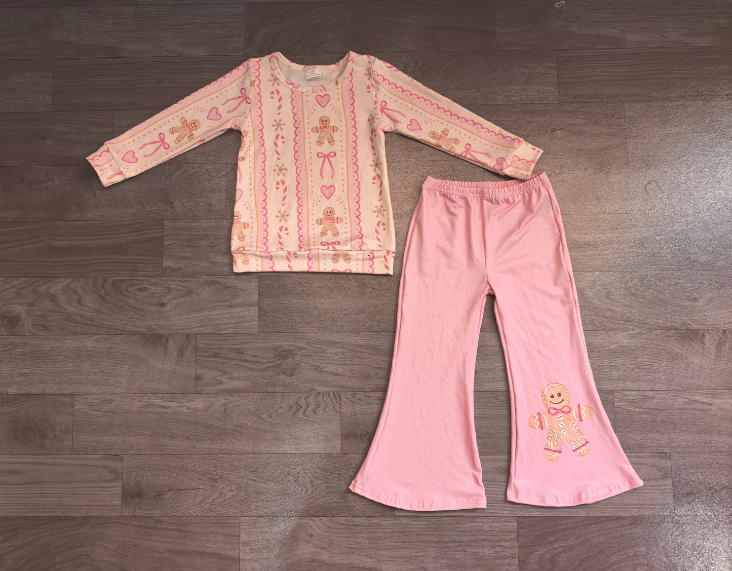 GLP3540 Sample No Moq Baby Girls Bows Gingerbread Stripe Top Flare Pant Christmas Clothes Sets
