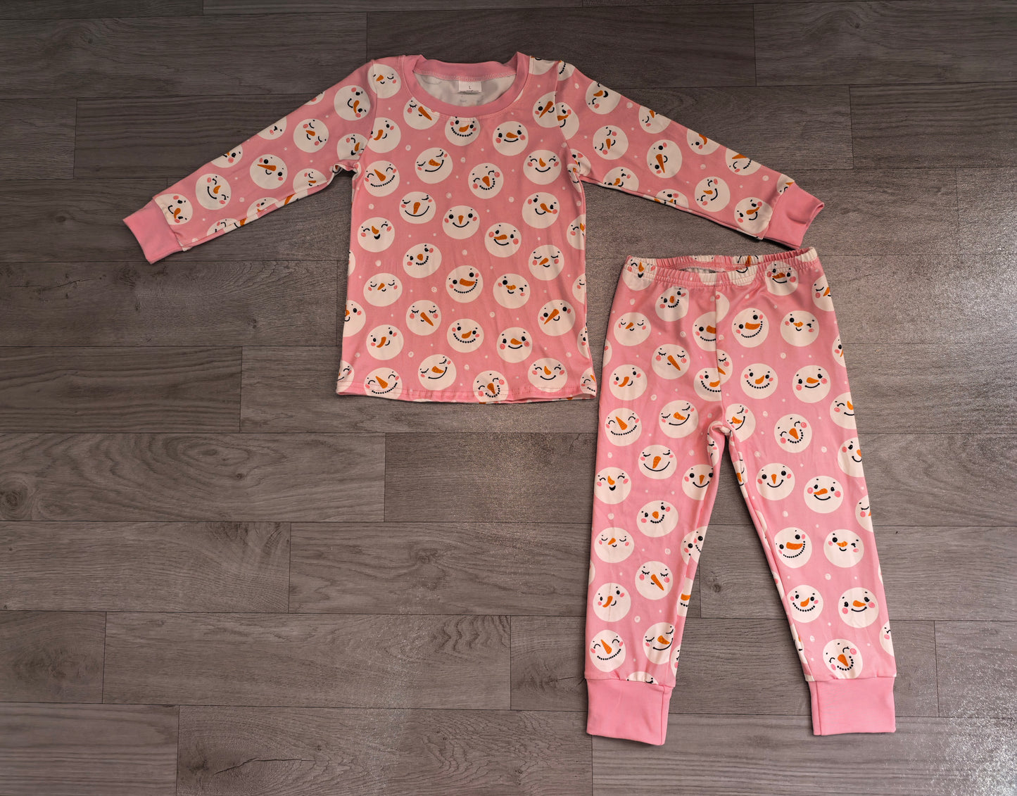 GLP3543 Sample No Moq Baby Girls Pink Snowmen Top Pants Christmas Pajamas Sets