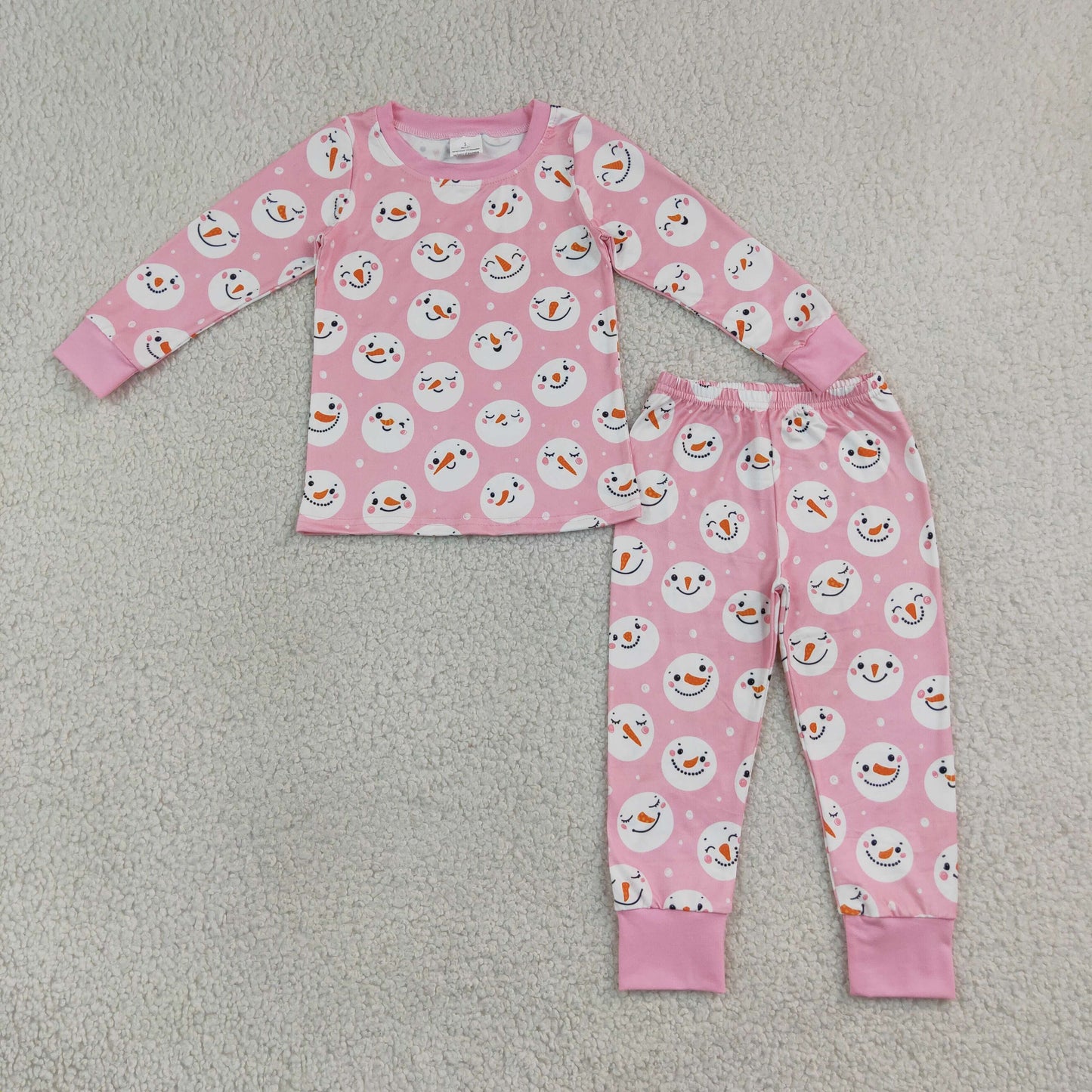 RTS NO MOQ (In stock) GLP3543 Baby Girls Pink Snowmen Top Pants Christmas Pajamas Sets