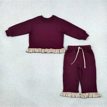 RTS NO MOQ Sibling fleece Baby Girls Cute Solid Color Long Sleeve Top Pockets Pants Sweater Clothes Set