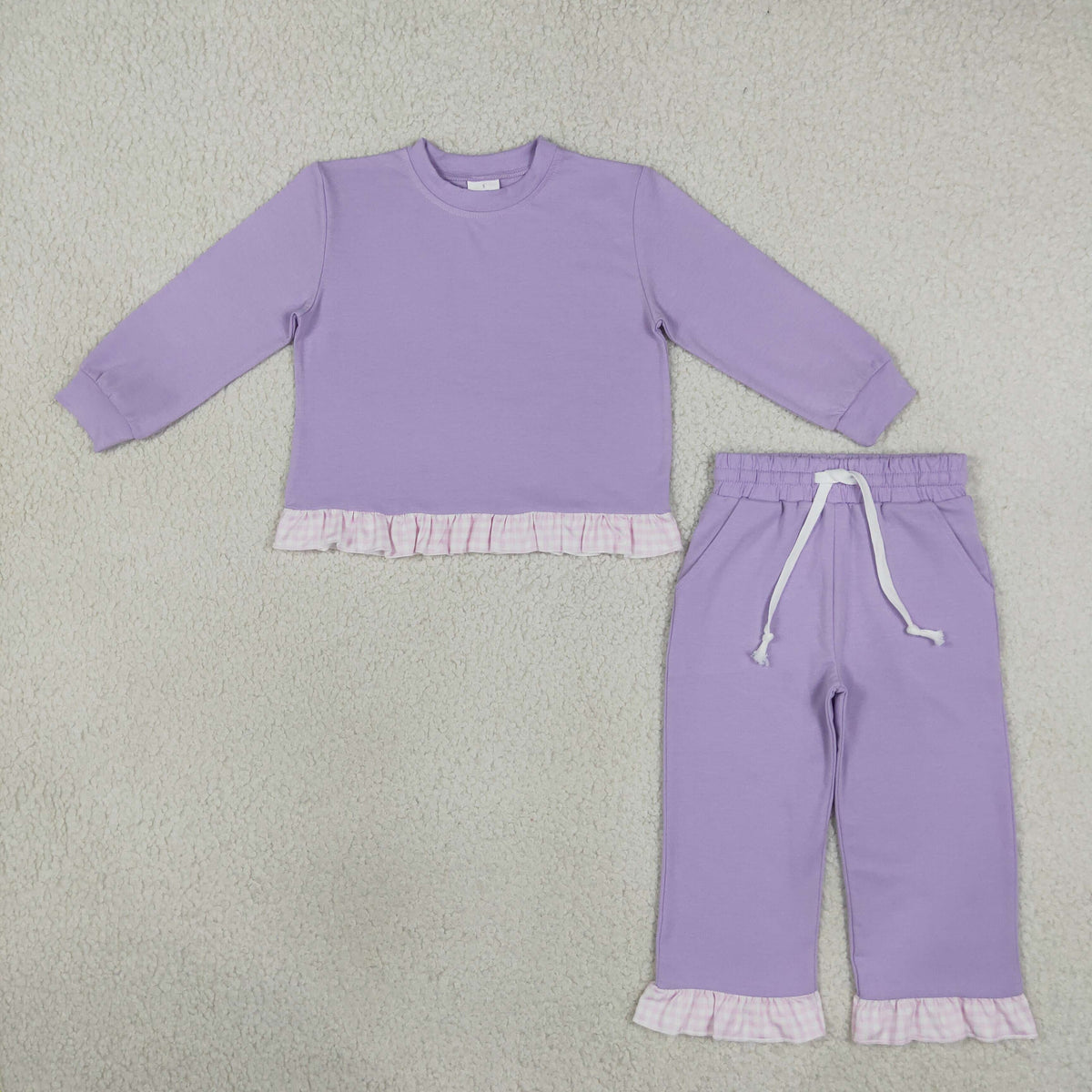 RTS NO MOQ RTS NO MOQ Sibling cotton Baby Girls Solid Color Long Sleeve Top Ruffle Hem Pant Casual Outfit