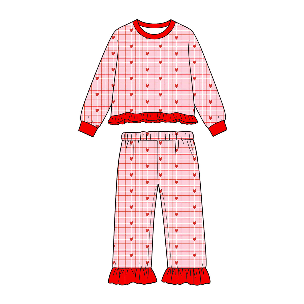 (Preorder new) No moq Baby Girls And Boys Valentines Day Red Heart Plaid Matching Outfit