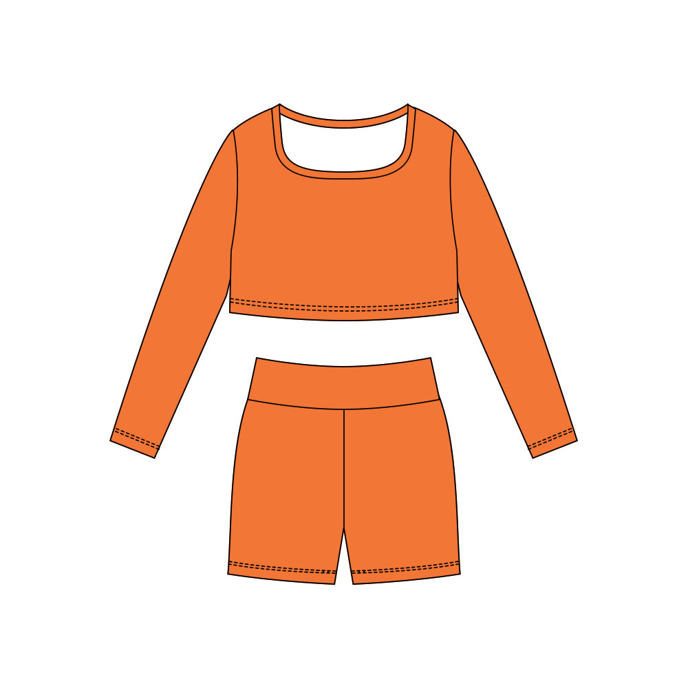 10.29 GLS0043 Pre order No Moq Yoga fabric Baby Girls Orange Long Sleeve Shirts Top Shorts Yoga Clothes Sets