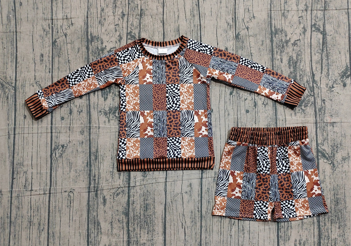 1.15 GLS0079 Smple No Moq Baby Girls leopard Cow Print Checked Top Shorts Western Clothes Sets