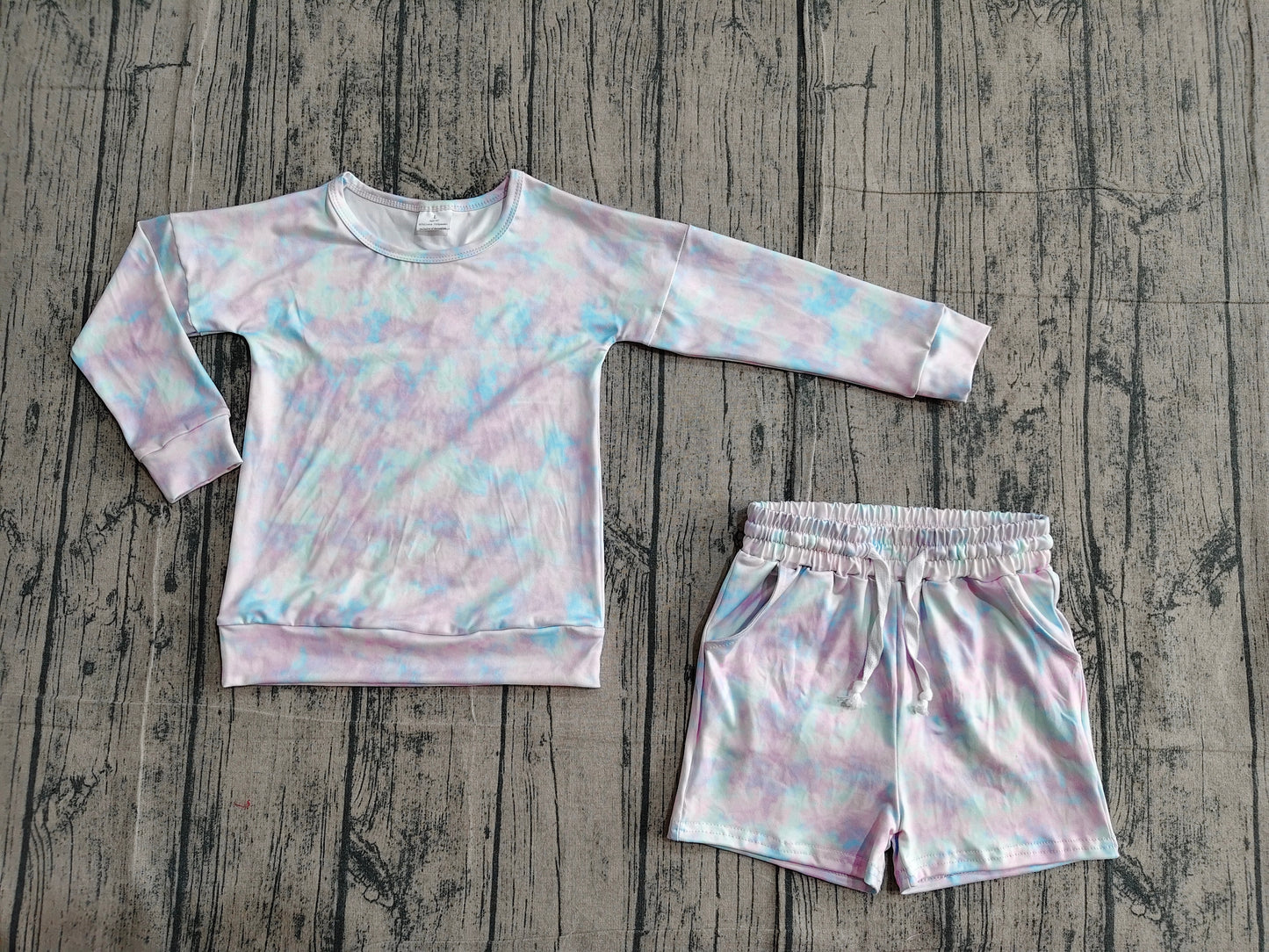3.17 GLS0094 Sample No Moq Baby Girls Summer Fashion Long Sleeve Colorful Camo Top Pockets Shorts Clothes Sets