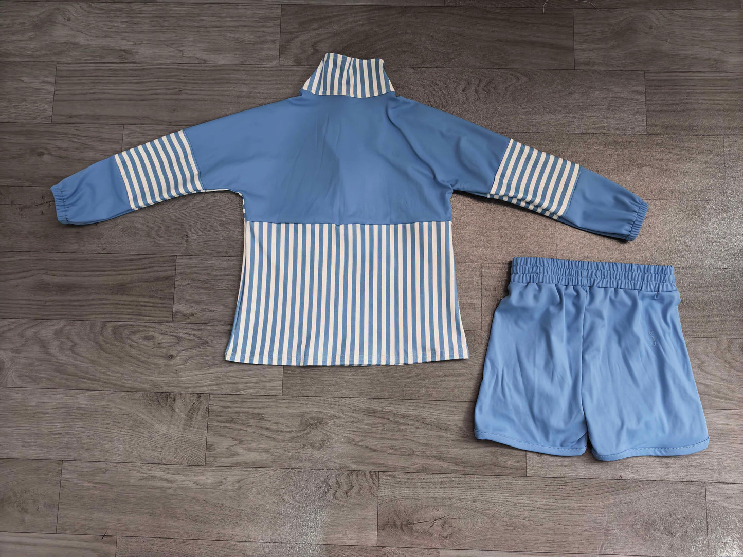 GLS0107(GT1716+SS0950) Sample No Moq yoga fabric Baby Girls Hot Blue Stripe Zip Pullovers Shorts Yoga Active Clothes Sets
