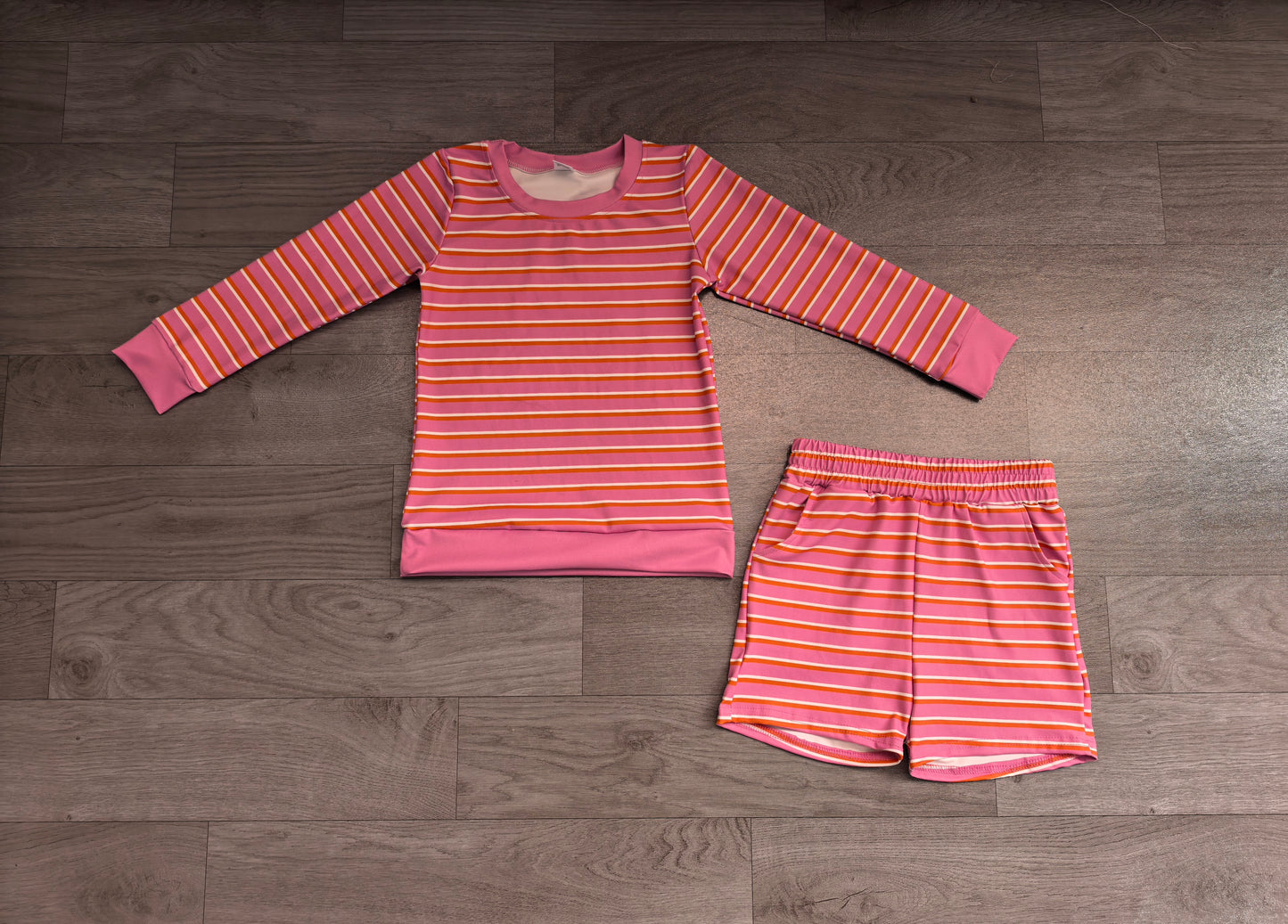 GLS0126 Sample No Moq yoga fabric Baby Girls Pink Stripe Shirt Top Short Yoga Active Clothes Set