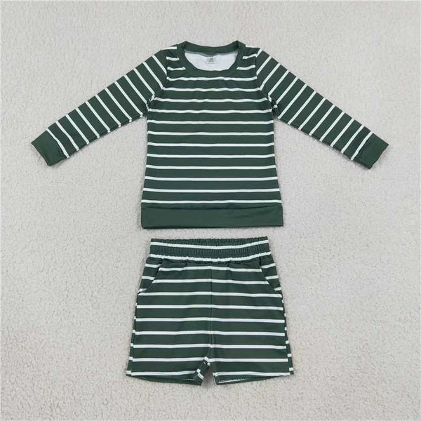 RTS NO MOQ Sibling yoga fabric Baby Girls Striped Long Sleeve Top And Pocket Shorts Yoga Outfit