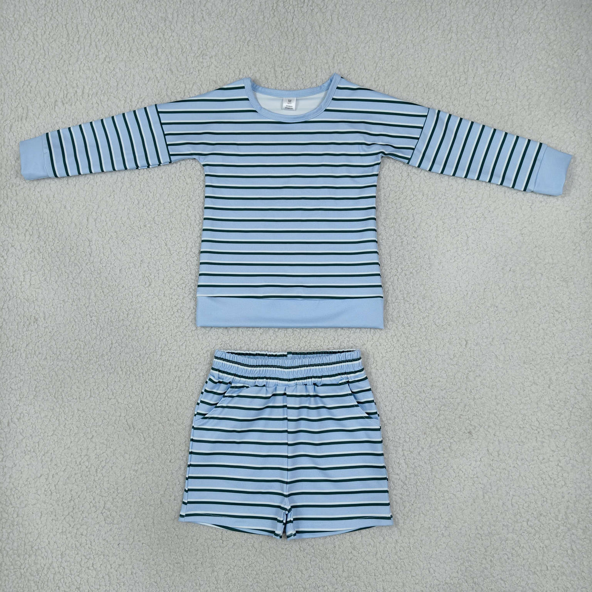 RTS NO MOQ (In stock) yoga fabric GLS0133 Yoga Baby Girls Light Blue Long Sleeve Shirt Top Short Yoga Active Set