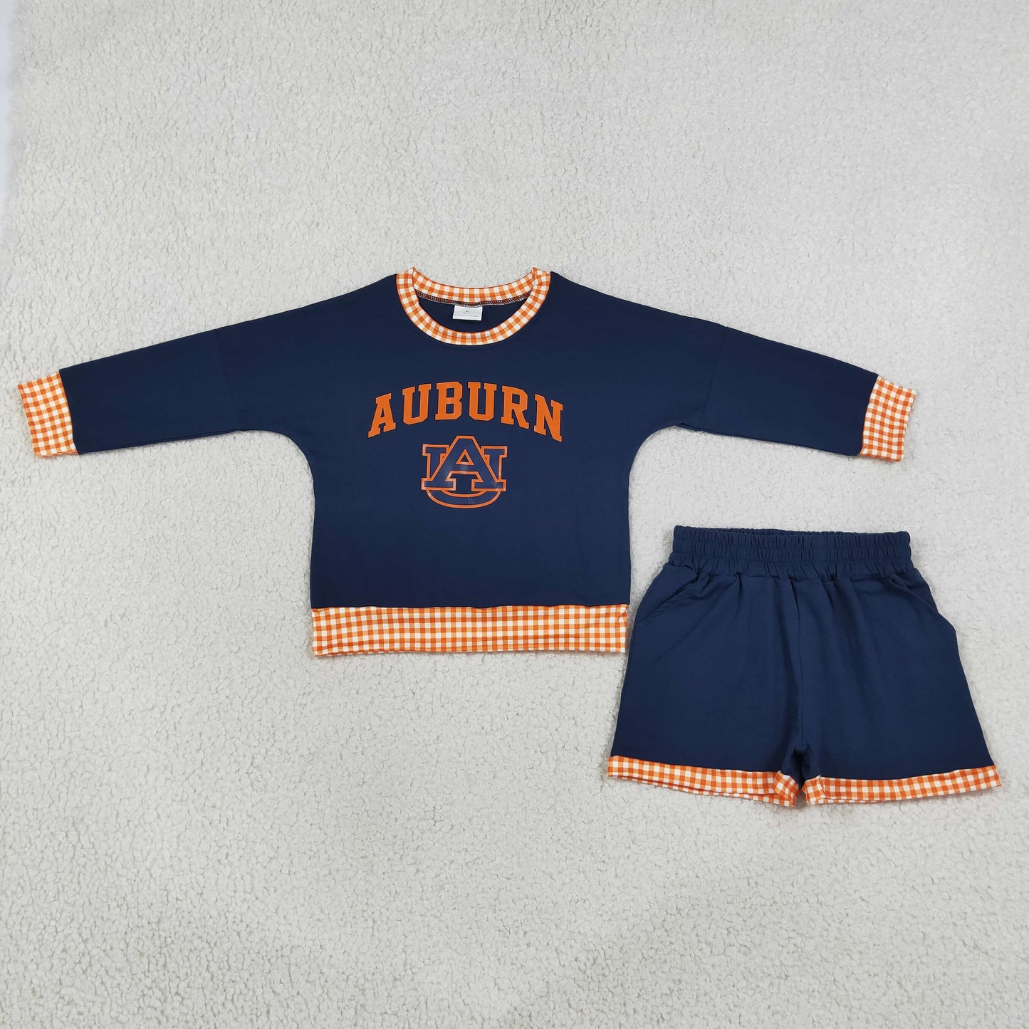 RTS NO MOQ Vinyl GLS0162 Baby Boys Long Sleeve Top Pockets Short Team Set