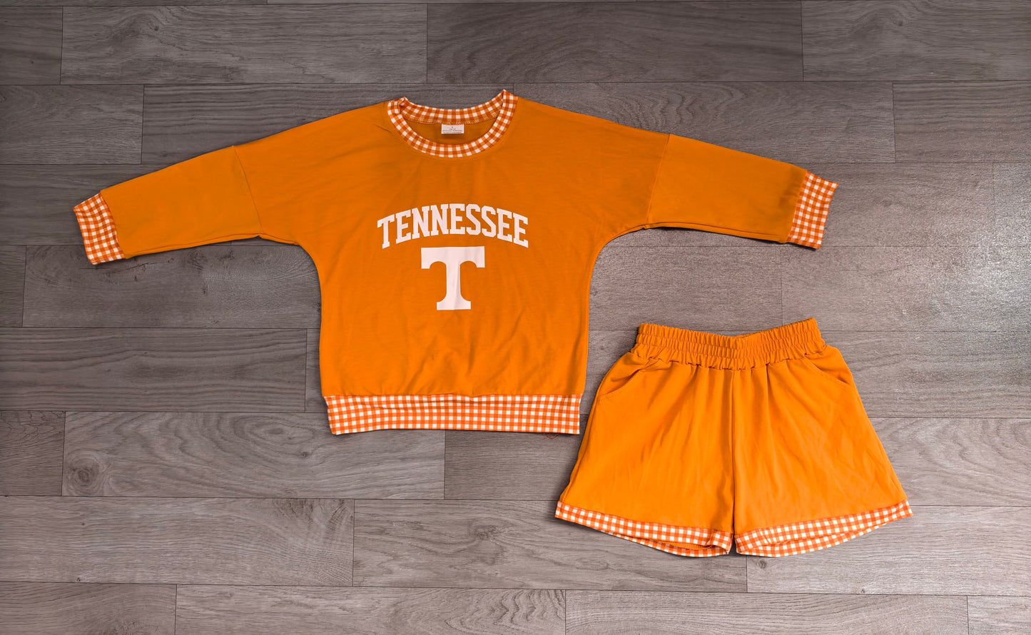GLS0163 Sample No Moq Baby Boys Vinyl Tennessee Long Sleeve Top Short Team Clothes Set