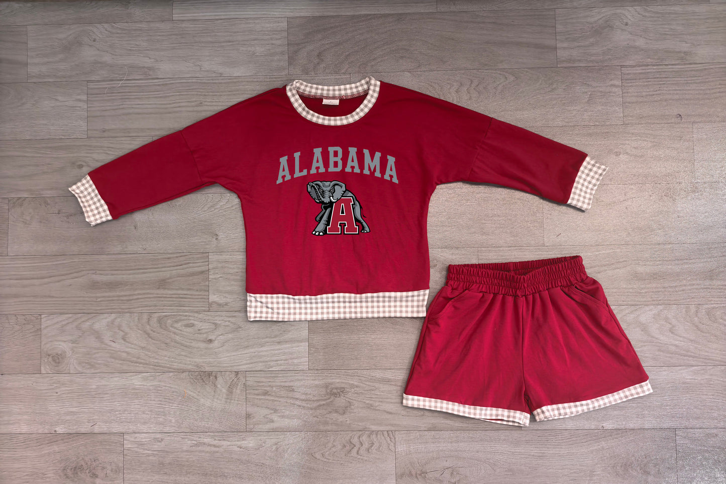 GLS0165 Sample No Moq Baby Boys Vinyl Alabama Long Sleeve Top Short Team Clothes Set