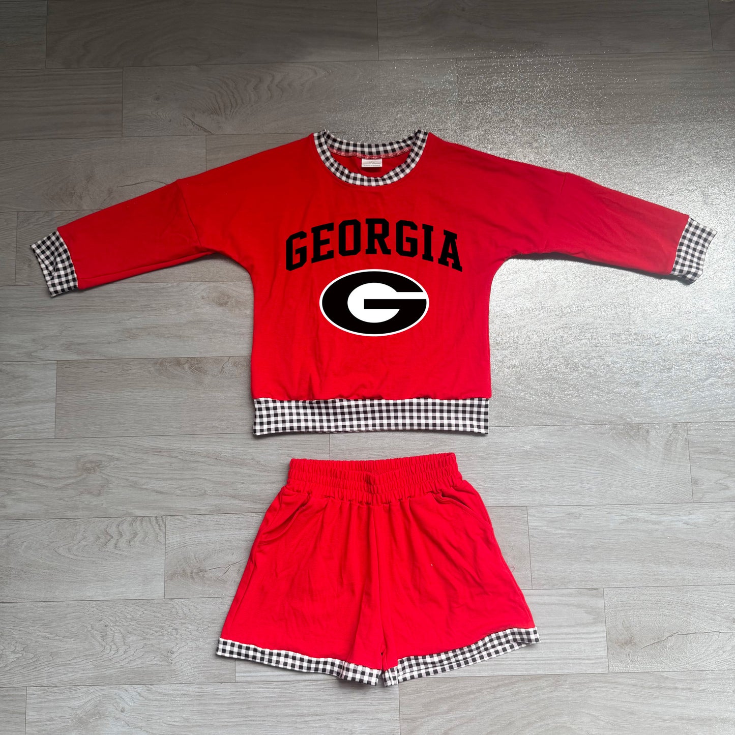 GLS0168 Sample No Moq Baby Boys Red Long Sleeve Top Short Team Casual Outfit
