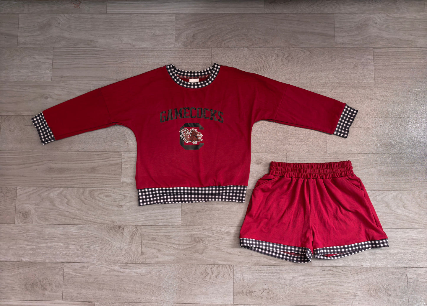 GLS0169 Sample No Moq Baby Boys Vinyl Arkansas Long Sleeve Top Short Team Clothes Set