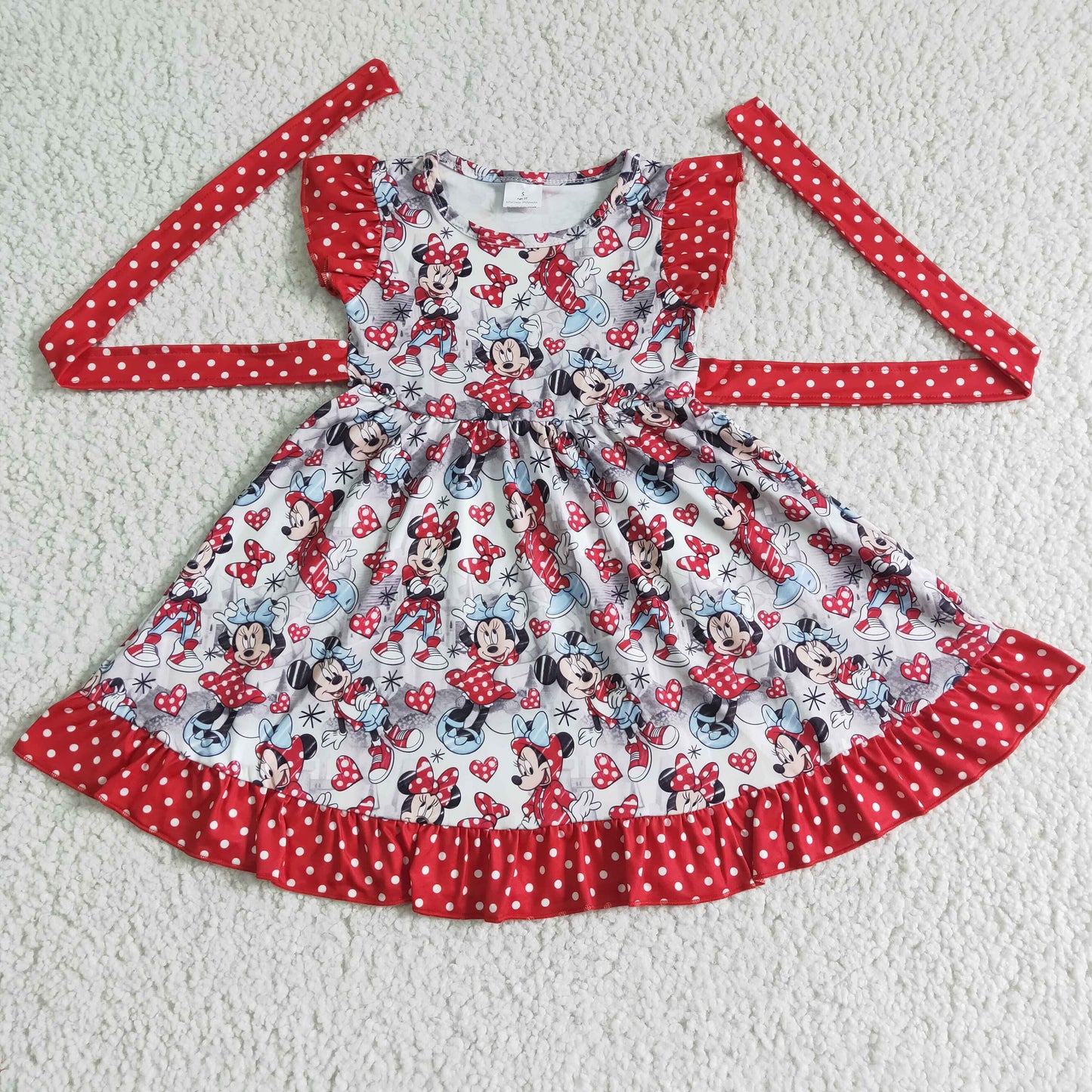GSD0043 Sales New RTS NO MOQ Clearance Flutter sleeve print belt girls summer twirl dresses