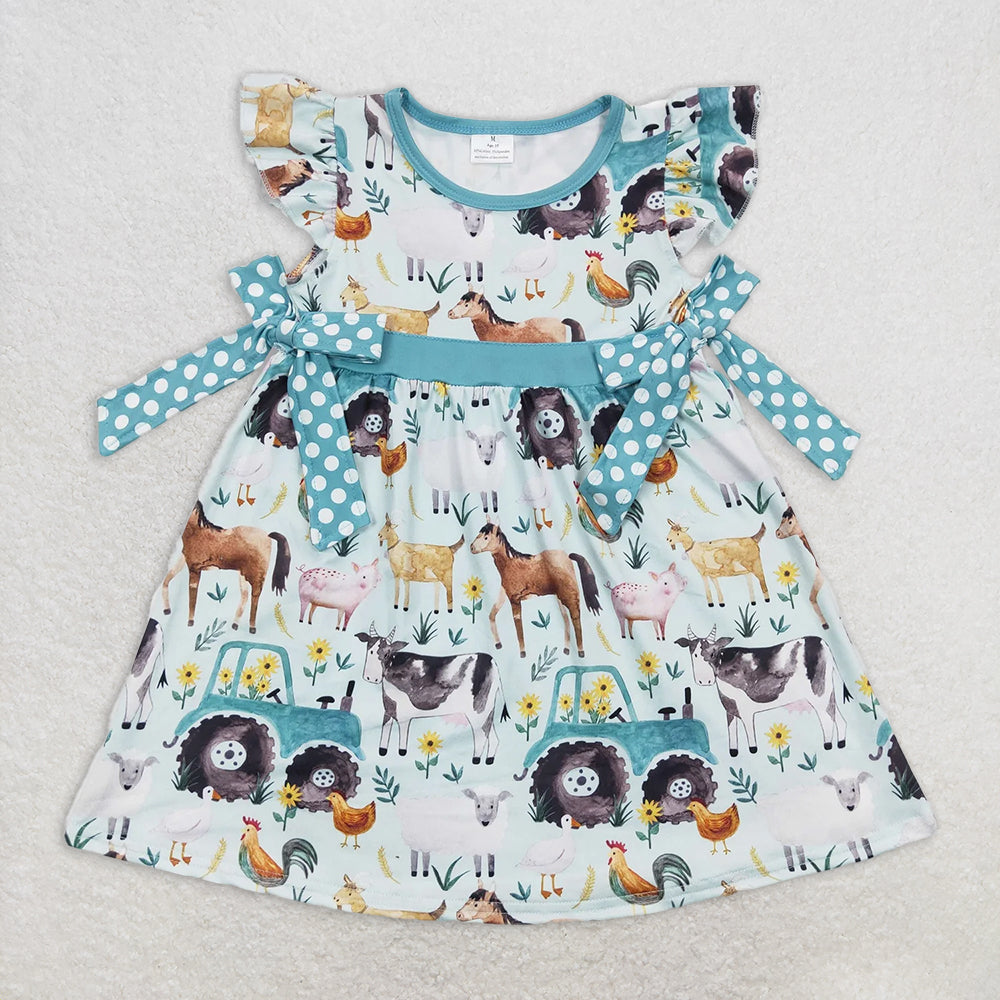 7.16 RTS NO MOQ Cow goat pig horse chicken baby boy farm romper dress