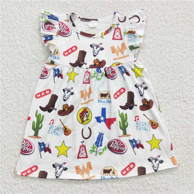 USA Warehouse (IN STOCK)GSD0260 Baby Girls Dress with Cactus Boots And Flutter Sleeves Children's Clothing for Girls