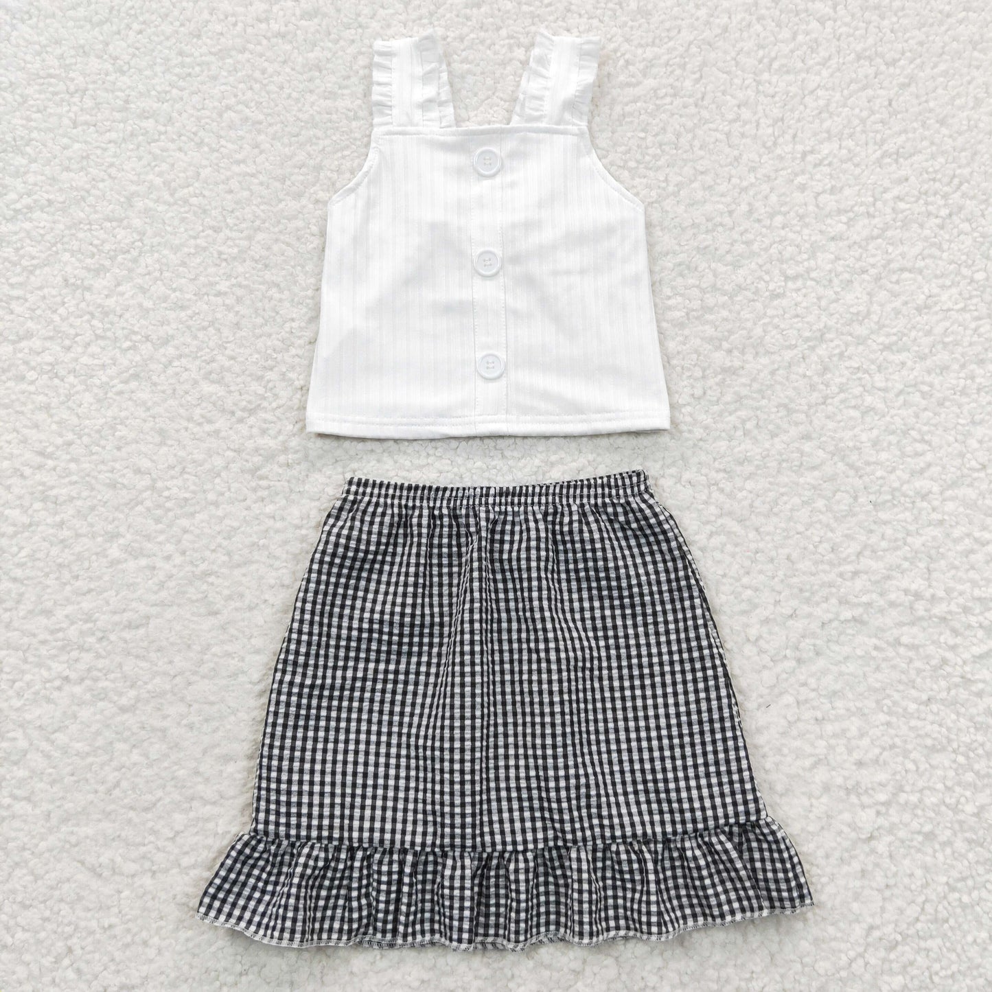 5.17 GSD0262Baby Girls Summer Outfits White ribbed top plaid seesucker skirt girls clothes
