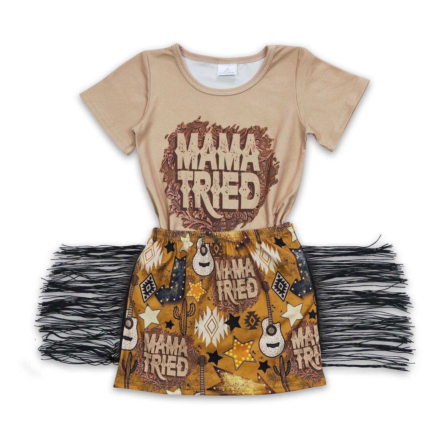 7.05 GSD0286 Baby Girls Summer Outfits Baby Girls Western Mama Tried Tassel Skirts Sets